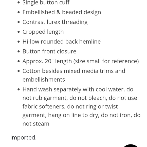 NWT Talisman Torero beaded embellished design point collar button jacket.  small - Picture 6 of 16